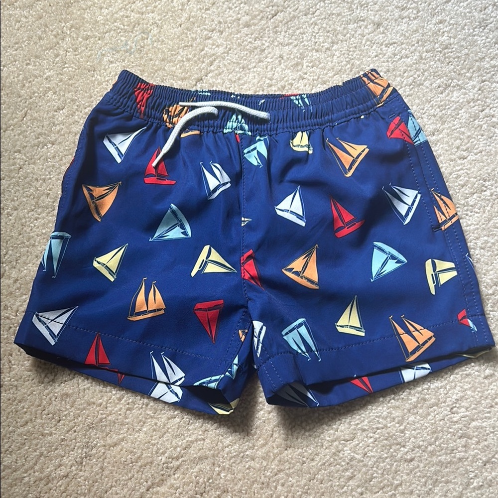Crewcuts Kids Swim Trunks - Blue with Multicolor Sailboats